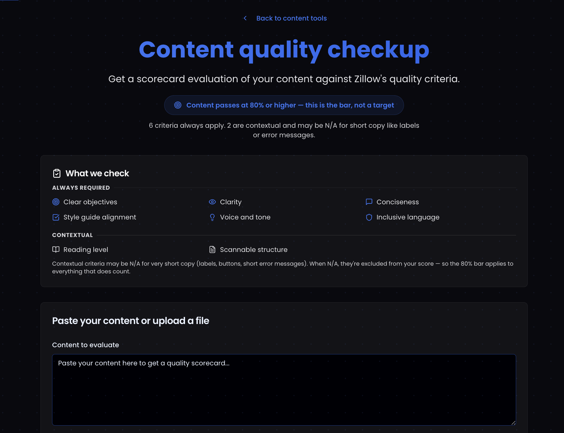 Pitch slide — four foundational UX quality dimensions, each with a today vs. target example